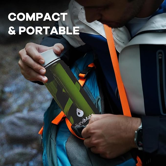 SurviMate Purified Water Bottle for Camping, Hiking, Backpacking and Travel, BPA Free with 5-Stage Intergrated Filter Straw