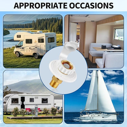 RV City Water Fill Inlet Flange Check Valve Water Hookup Connector 3/4 NH Female to 1/2 NPT Male Mount Lead-Free Brass Flush RV Water Backflow Preventer with Dust Plug for RV Camper Motorhome