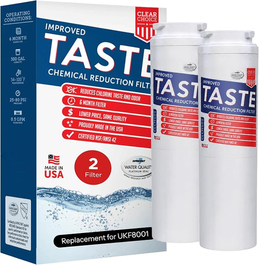 Clear Choice Taste Filter Replacement for Whirlpool UKF8001 WF50 Filter Compatible with EDR4RXD1 EFF-6013A FILTER4A FILTER4 Refrigerator Water Filter, NSF/ANSI 42, Box of 2, Made in the USA