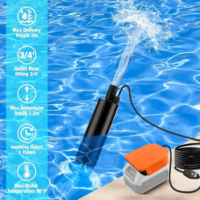 Compatible Transfer Pump for Dewalt 20V Battery, 500GPH Portable Water Pump with Sediment Filters, for Pool/Garden/Pond/Deep Well Draining (Tool Only, No Battery)
