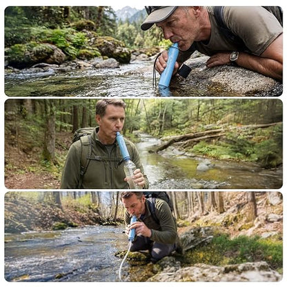 iSpring IFS-B2F2 Water Filter Straws, 2 Pack + 2 Extra Washable Filter Elements, Electro-Adsorption & Carbon Block, Reduces Micro-Organisms & Lead, SGS-Tested Purifier for Camping, Hiking & Emergency