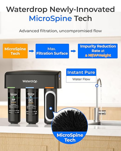 Waterdrop TSB-10-PF Under Sink Water Filter, 𝐑𝐞𝐝𝐮𝐜𝐞𝐬 𝟖𝟎+ 𝐈𝐦𝐩𝐮𝐫𝐢𝐭𝐢𝐞𝐬-PFAS, Chlorine, Chloramine, Fluoride, Taste&Odor, 9 Layer Under Sink Water Filtration System,with A Extra Faucet