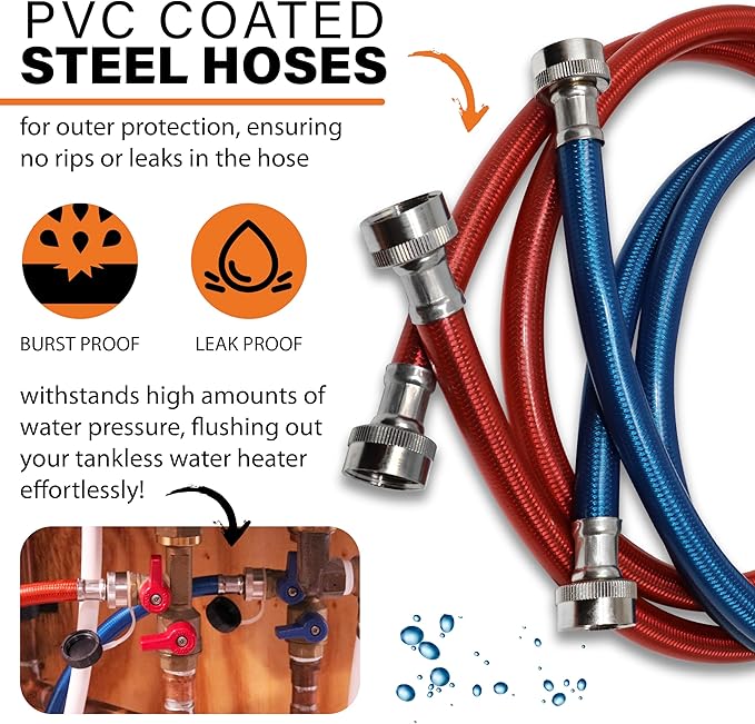 Tankless Water Heater Flush Kit with Certified Liquid Descaling Solution and 1/6HP Heavy Duty Pump with 25 Ft Extra Long Power Cord