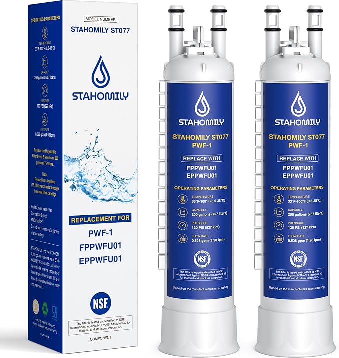 PWF-1 Water Filter Replacement for Frigidaire FPPWFU01, 2 Pack | Compatible with FPPWFU01 Water Filter, PurePour PWF-1, PurePour FPPWFU01, EPPWF01 PureAdvantage PWF-1