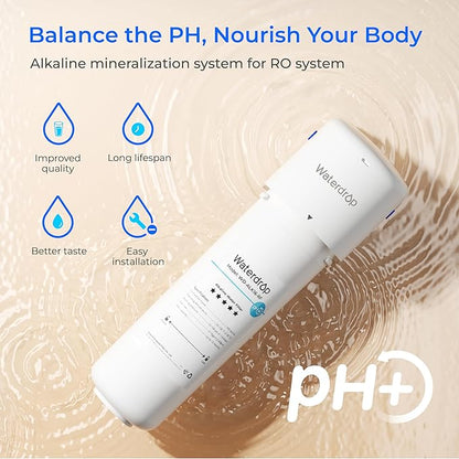Waterdrop ALK16 Alkaline Water Filter System for Sink, Mineralizing Water, NSF/ANSI 372 Certified, Compatible with Reverse Osmosis Systems, Under Sink Installation