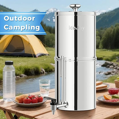 8-Stage Gravity Water Filtration System 3.0 Gallon-304 Stainless Steel Countertop System with 4 Filters and StandReduce 99.9% Chlorine, NSF/ANS 42 Certifcation