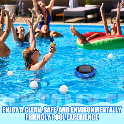 Solar Pool Ionizer & Cleaner: Automatic Floating Water Purifier with Upgraded Copper Ionizer & 4 Scum Absorber Balls, Treats Up to 45, 000 Gallons for Above/In-Ground Pools & Spas