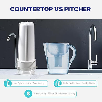 NU Aqua Countertop Water Filter System - 1 Stage w/Chrome Faucet - Over the Counter Top Drinking Water Purifier Filtration & Dispenser for Kitchen Sink - 120-Day Trial - Filtros de Agua para Tomar