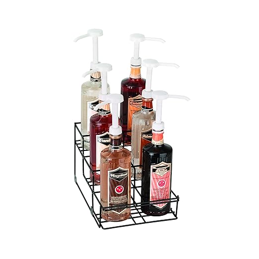 DISPENSE-RITE WR-BOTL-6 Six Compartment Wire Bottle Holder, Countertop Organizer for Bottles up to 3-3/8" Diameter, Compact 9" Wide Design, Reinforced Welded Black Wire Construction