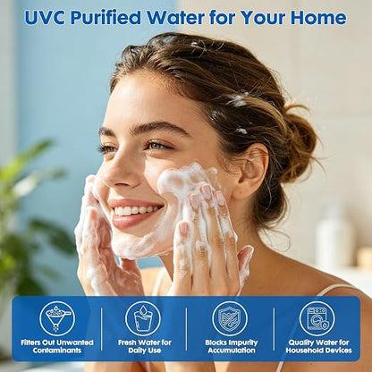 Whole House UV Water Filter System 80W 120V, 12GPM High Flow Whole Home Water Purifier with 1” MNPT Ports Equipped with Intelligent Water Flow Switch | UV water treatment system for city & well supply; Smart flow sensor enables fully auto-runs and exte...