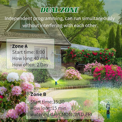 WiFi Sprinkler Timer 2 Zone, Smart Water Timer for Garden with App Remote Control for Travel, Brass Inlet Smart Irrigation System for Outdoor Hose, Patios, Lawns, Flower Bed & Yard Care