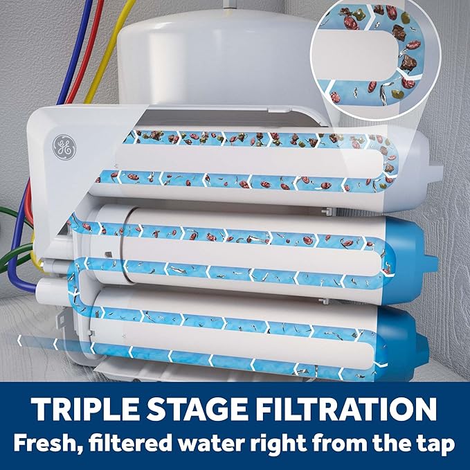 Bundle of GE Appliances Reverse Osmosis Under Sink Drinking Water System and GE Appliances Heavy Duty Whole House Water Filtration System with Advanced Filter