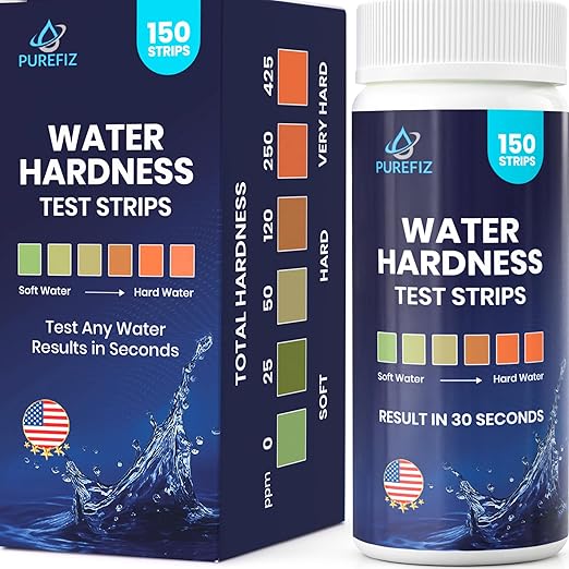 Water Hardness Test Strips – 150 Strips for Home, Well Water & Water Softeners – Instant Results in 30 Seconds – Tests Soft, Hard & Very Hard Water – Perfect for Kitchens, Showers & Appliances