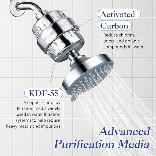 AquaLumia 22-Stage KDF-55 Advanced Shower Filter Set, 3 Replacement Cartridges - Infused with Vitamin C & E for Skin & Hair - High Output Hard Water Softener - Removes Chlorine, Heavy Metals