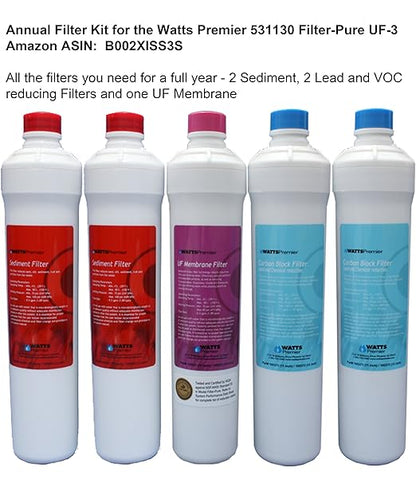 Watts Premier Pure UF-3 Three-Stage Under Counter Ultra Filtration System, Filter-Pure Module, Push Button Water Filters: Sediment Filter, LVOC Carbon Filter, UF Membrane, WQA Certified