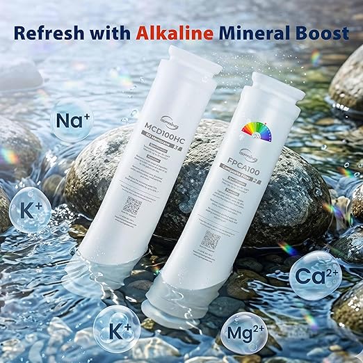 iSpring RCD100HCW Alkaline Hot & Cold Countertop Reverse Osmosis System, White, Remineralization RO Water Filter Dispenser, 9 Temperature & 6 Dispensing Volume Options, TDS & Filter Life Monitor