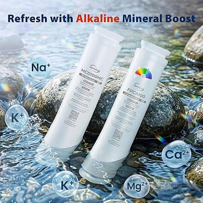 iSpring RCD100HCW Alkaline Hot & Cold Countertop Reverse Osmosis System, White, Remineralization RO Water Filter Dispenser, 9 Temperature & 6 Dispensing Volume Options, TDS & Filter Life Monitor