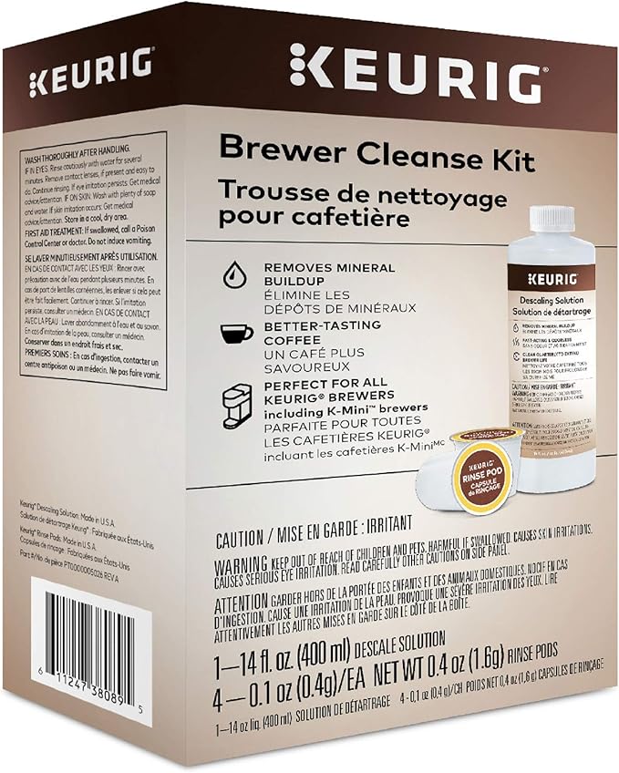 Keurig Brewer Cleanse Kit For Maintenance Includes Descaling Solution & Rinse Pods, Compatible Classic/1.0 & 2.0 K-Cup Pod Coffee Makers (4 Count)