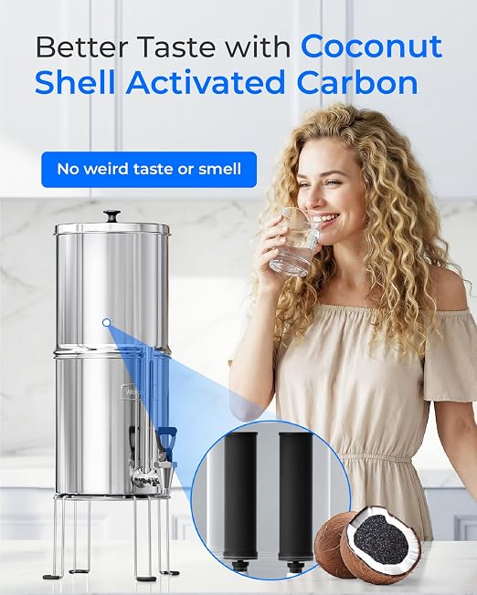 Waterdrop TK-FS Gravity Water Filter System, NSF/ANSI 42&372 Standard | Reduces Chlorine and Lead, Stainless-Steel Water System with 4 Filters, Sight Glass Spigot and Stand, 2.25G