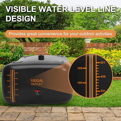 150 Gallon Water Bladder, 1000D PVC Foldable Portable Water Tank, Black Large Capacity Water Bag Container for Garden, Drought Resistance, Fire Prevention, Emergency Supply