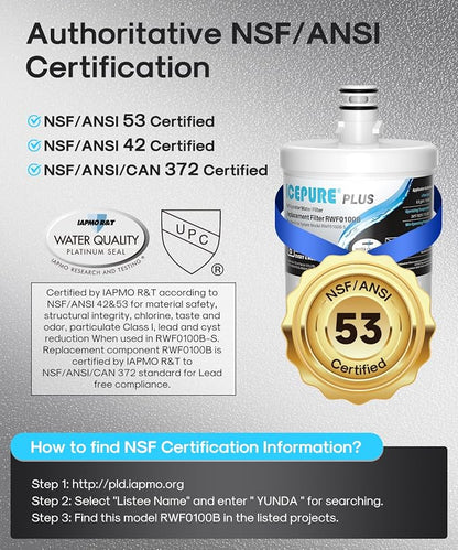 ICEPURE PLUS 5231JA2002A NSF/ANSI 53 & 42 Certified Refrigerator Water Filter, Remove Lead, Replacement for LG LT500P, ADQ72910911, ADQ72910901, ADQ72910907, Kenmore 9890, 469890, GEN11042FR-08, 2PACK