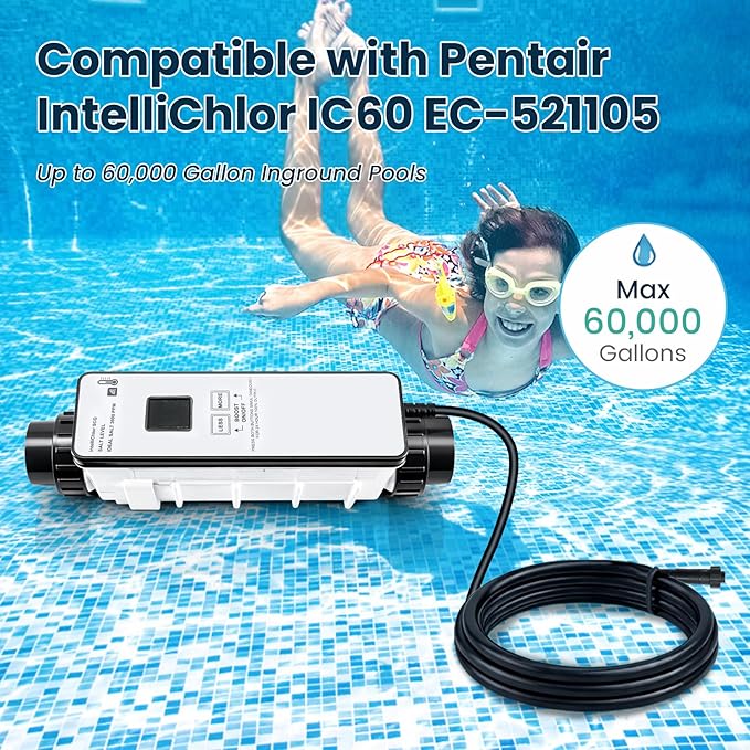 IC60 Salt Cell Saltwater Chlorine Generator,Replacement Cell Fit for Pentair IntelliChlor IC60,EC-521105 521105 Power Center,Salt Chlorinator System for Inground Pools up to 60,000 Gallons