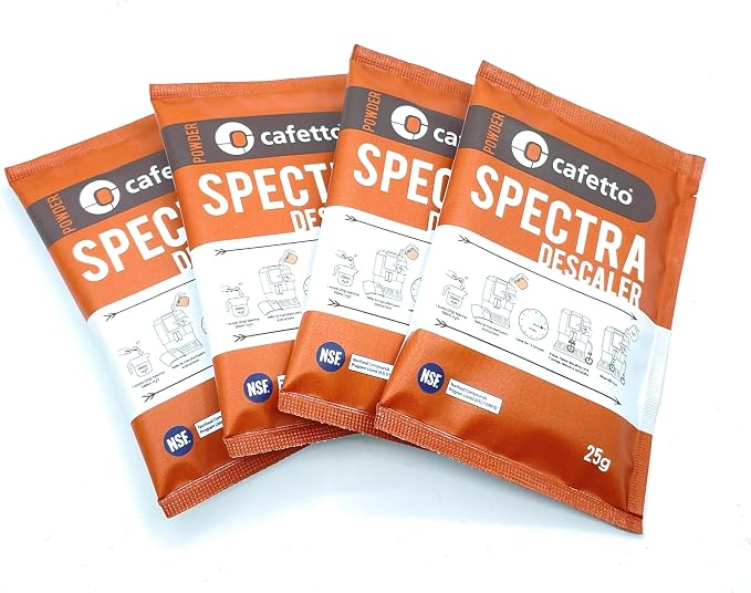 Cafetto Spectra Espresso Machine Descaler, Color Indicator Descaling Cleaning Powder Designed for Espresso Machine Water Tanks, Boilers and Coffee Brewers (Pack of 4)