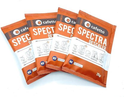 Cafetto Spectra Espresso Machine Descaler, Color Indicator Descaling Cleaning Powder Designed for Espresso Machine Water Tanks, Boilers and Coffee Brewers (Pack of 4)