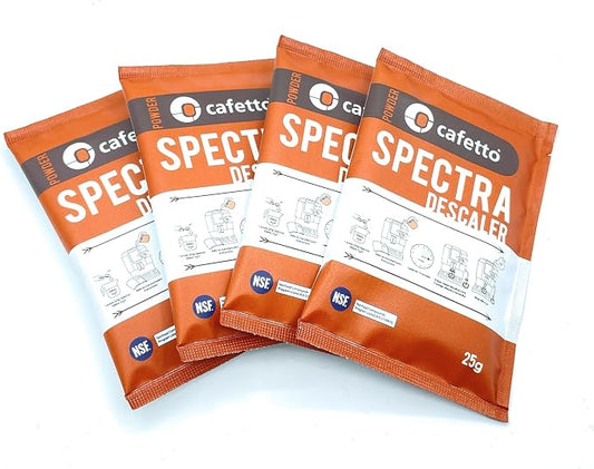 Cafetto Spectra Espresso Machine Descaler, Color Indicator Descaling Cleaning Powder Designed for Espresso Machine Water Tanks, Boilers and Coffee Brewers (Pack of 4)