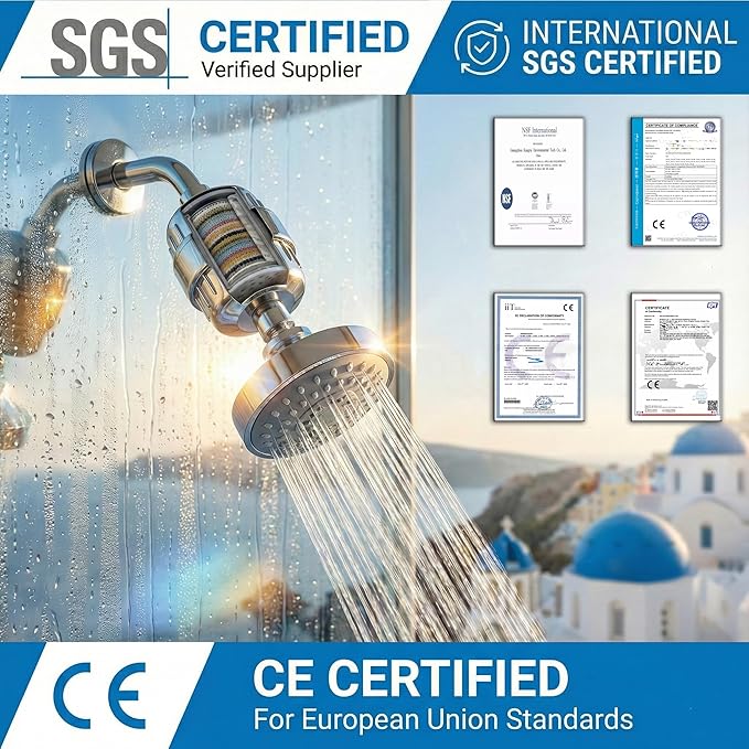 Filtered Shower Head – Water Softener – Shower Head With Filters for Hard Water – 5 Modes High Pressure Showerhead – 1-Min Install – Reduces Chlorine & Heavy Metals – 1 Bonus Shower Filter