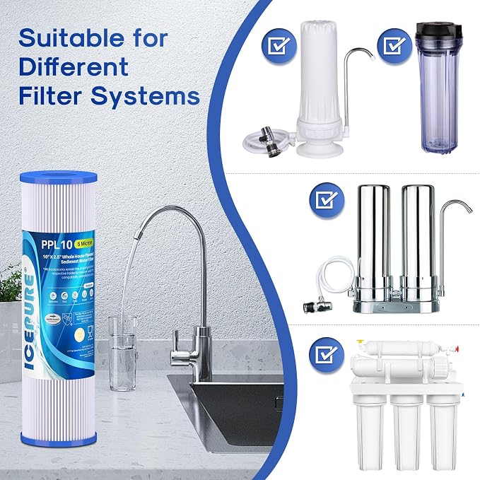 10" x 2.5" Pleated Sediment Water Filter Cartridge Replacement Any 10 inch RO Unit, Compatible with R50, Dupont WFPFC3002, Whirlpool WHKF-WHPL, GE FXWPC, Hydronix SPC-25-1050, FM-50-975 4PACK