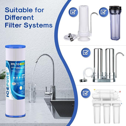 10" x 2.5" Pleated Sediment Water Filter Cartridge Replacement Any 10 inch RO Unit, Compatible with R50, Dupont WFPFC3002, Whirlpool WHKF-WHPL, GE FXWPC, Hydronix SPC-25-1050, FM-50-975 4PACK