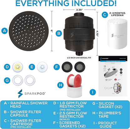 SparkPod Luxury Filtered Shower Head Set 23 Stage Shower Filter - Reduces Chlorine and Heavy Metals - High Pressure Showerhead Filter (6" Round, Vintage Oil-Rubbed Bronze)