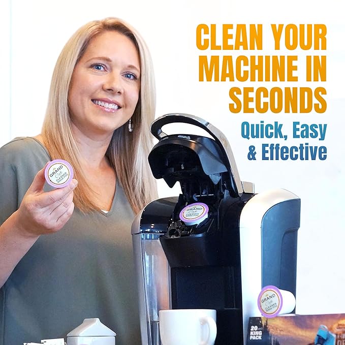 Grand Cafe Keurig Cleaning Pods (20 Pack) - K Cup Cleaner & Rinse Pods for Keurig, Descaler for Coffee Machines, Coffee Maker Descaling Kit, 1.0 & 2.0 Compatible