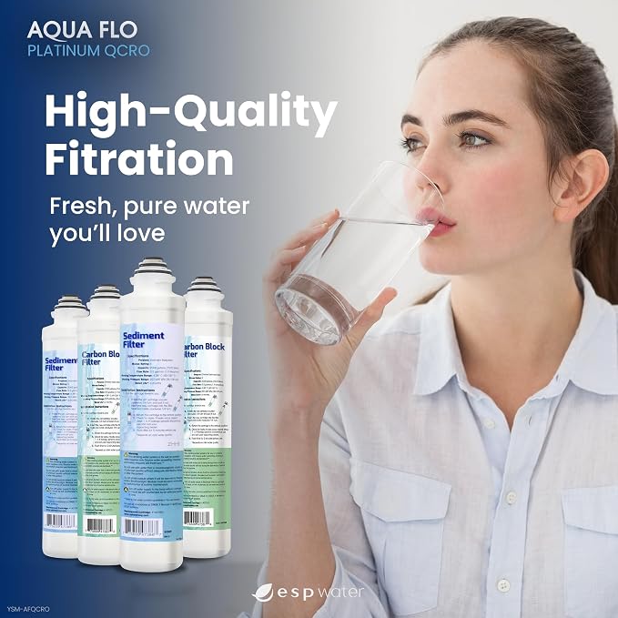 Genuine Aqua Flo Platinum QCRO RO Filter Kit with 50 GPD Membrane and Cartridges | 4-Stage Filtration, Easy Install, Contaminant Reduction, Improved Taste, Cost-Effective Water Solution | Genuine 4-stage replacement set: 50 GPD membrane plus 3 cartridg...
