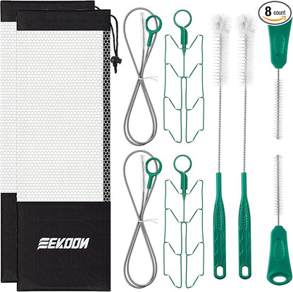 Feekoon Reservoirs Backpack Accessories Hydration Bladder Cleaning Kit with Flexible Long Brush for Hose, Small Bite Valve and Big Brush, Drying Collapsible Bladder Frame, Carrying Pouch