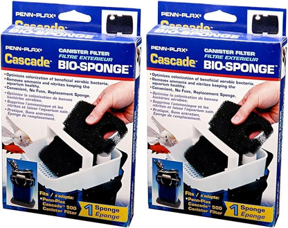 Penn-Plax Cascade 500/350 GPH Canister Filter Aquarium Bio Sponge Replacement, 2 Pack