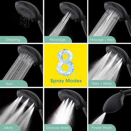 FASDUNT Filtered Shower Head with Handheld, High Pressure 8-Mode Handheld Showerhead with Filters for Hard Water -Remove Chlorine, Built-in Power Wash, 80" Long Hose & Adjustable Bracket, Black