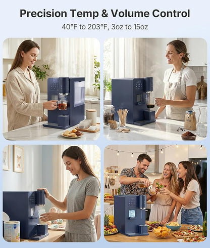 3-in-1 Water Dispenser with Ice Maker - Hot/Cold/Warm Water, Adjustable Water Volume, Countertop, Compact Coffee Brewer for Home & Office, Deep Navy