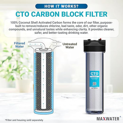 20 x 4.5 Whole House 1 Stage CTO Coconut Shell Carbon Block Water System w/ 1" NPTF Port Housing Head Includes 5 Micron CTO Filter, Gauge & Bracket BB-20B WH100SP WDS150K CB1-CAB20-BB DB20P