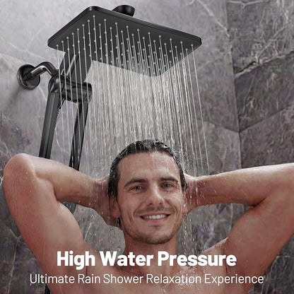 Dual Filtered Rainfall Handheld Shower Head Spray Combo, DAKINGS 7-Mode Shower Head With Handheld Spray Combination, Upgraded 11" High Flow Rain Handheld Spray Combo With Fixed Showerhead, Matte Black