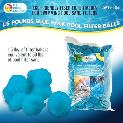 U.S. Pool Supply 1.5 lbs Blue Pool Filter Balls for Sand Filter - Reusable Fiber Filter Media for Swimming Pool Sand Filters, Replacement Equals 50 lbs of Filtration Pump Sand - Above Ground Cleaning