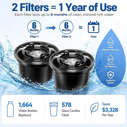 2 Pack Remineralization Water Filters Replacement, Compatible with Bluevua RO100ROPOT and RO100ROPOT(UV) Systems, Alkaline for Reverse Osmosis Filter, Remineralize and Increase pH