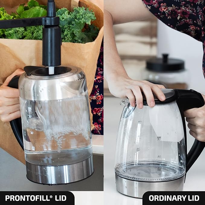 OVENTE Electric Kettle with 1.7L Borosilicate Glass, 1500W Instant Water Boiler and Heater for Coffee or Tea, BPA Free, Easy to Fill Lid, Auto Shut-Off and Boil Dry Protection, Silver KG6120S