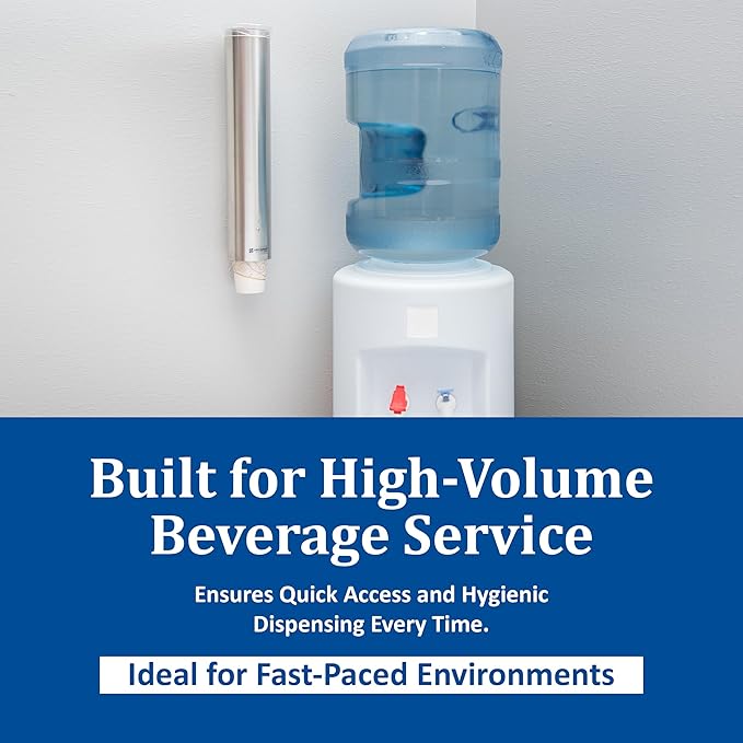 San Jamar Small Pull-Type Cup Dispenser Fits 3-4.5 Oz Cone Cups, 3-5 Oz Flat Cups with Flip Caps for Restaurants, Dining Halls, and Fast Food, Stainless Steel, 16 Inches, Silver