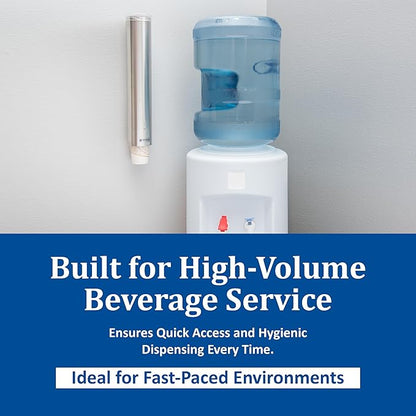 San Jamar Small Pull-Type Cup Dispenser Fits 3-4.5 Oz Cone Cups, 3-5 Oz Flat Cups with Flip Caps for Restaurants, Dining Halls, and Fast Food, Stainless Steel, 16 Inches, Silver