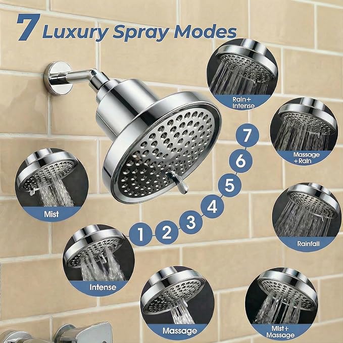 6" Shower Head and 25 Stage Shower Filter Combo, High Pressure 7 Spray Settings Filtered Showerhead with Water Softener Filter Cartridge for Hard Water Remove Chlorine and Harmful Substances(Chrome)