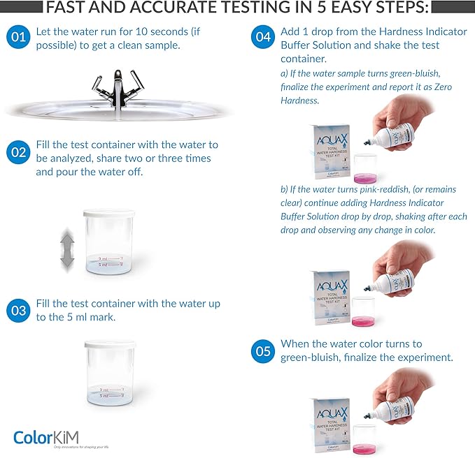 Total Water Hardness Test for Pool, Aquarium, and Drinking Water, and Improving Water Softener Efficiency, Hard Water Test Kit