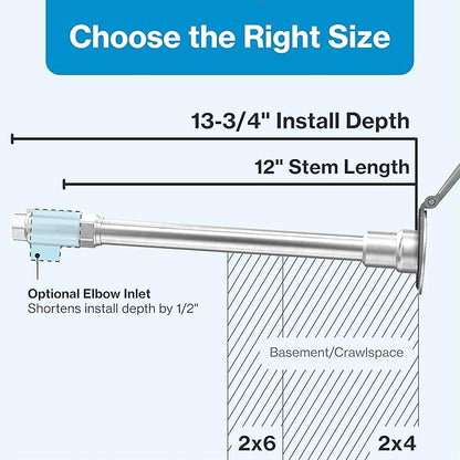 Aquor House Hydrant V1+ Frost Free Outdoor Faucet, Anti Siphon Valve with Quick Connect, Frost Proof Flush Wall Hose Bib, 12 inch Stem, 13-3/4 inch Install Depth, Slate Gray