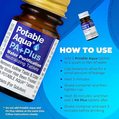 Potable Aqua Water Purification Tablets With PA Plus - Two 50 count Bottles